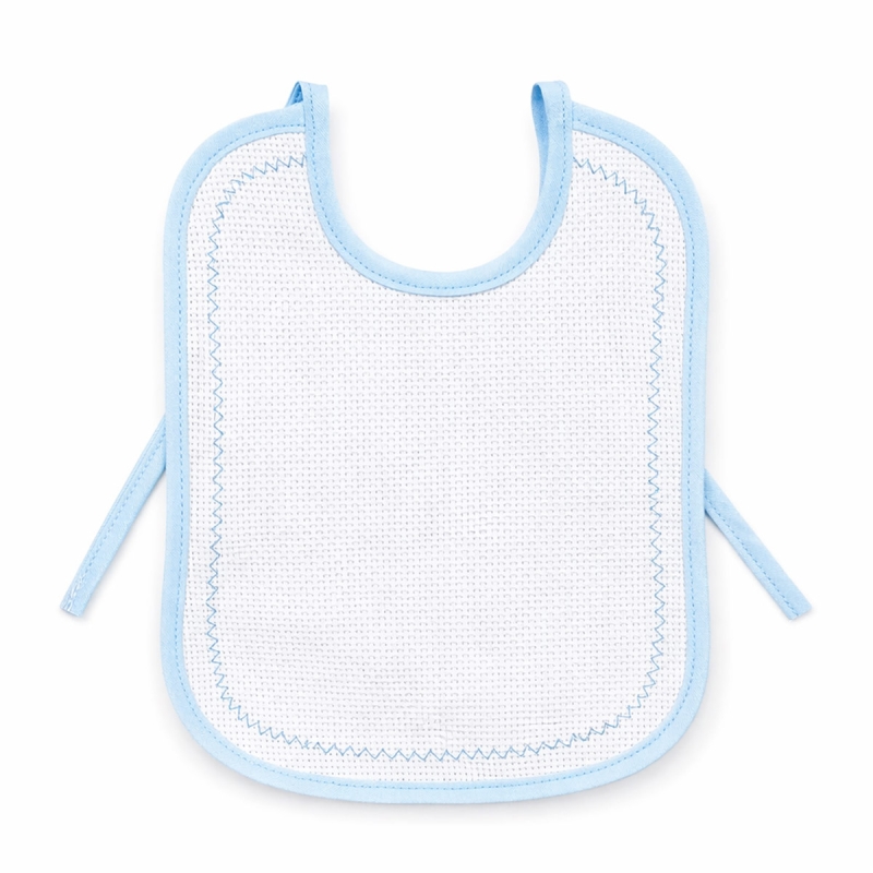 Bavetta neonato cotone ricamabile bianca con profilo azzurro