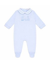 Tutina neonato cotone jersey azzurra con ricamo trenino Coccode