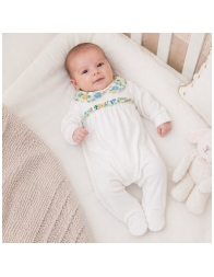 Baby girl cotton jersey sleepsuit with floral details and feet