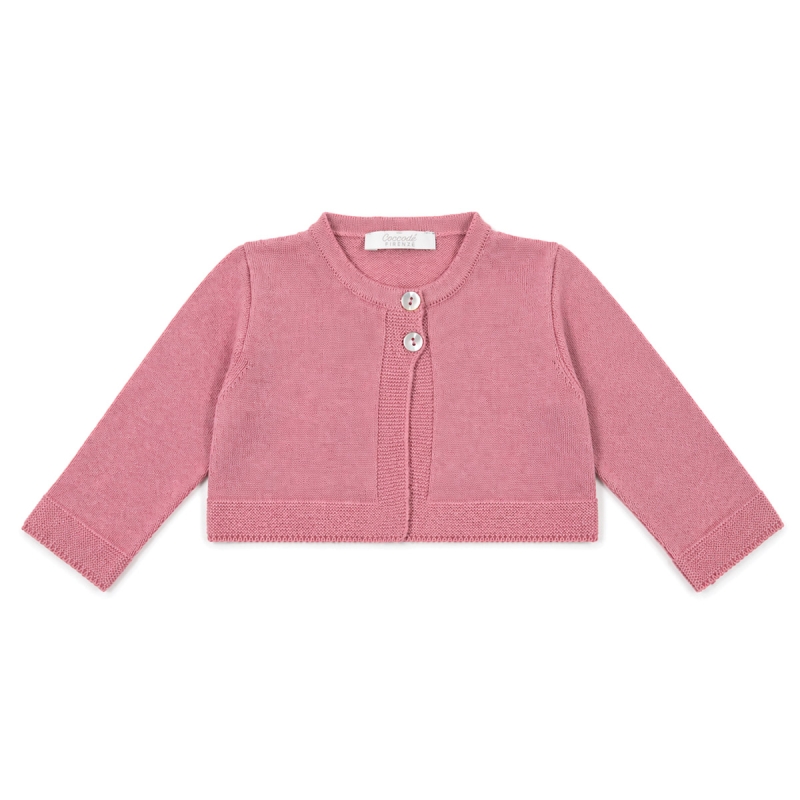 Giacchina neonata cotone tricot rosa con bottoni frontali
