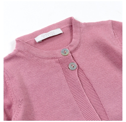 Giacchina neonata cotone tricot rosa con bottoni frontali 2