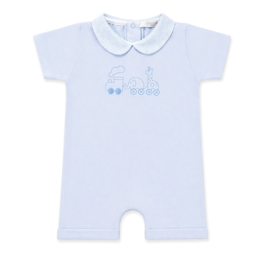 Baby romper cotton jersey with embroidered train and collar