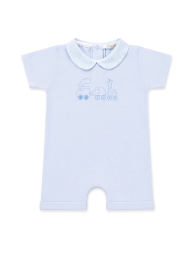 Pagliaccetto neonato cotone jersey con trenino ricamato e colletto