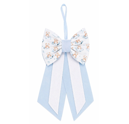 Blue birth bow with Aida fabric for embroidery – 170AZ – Corredo Italiano