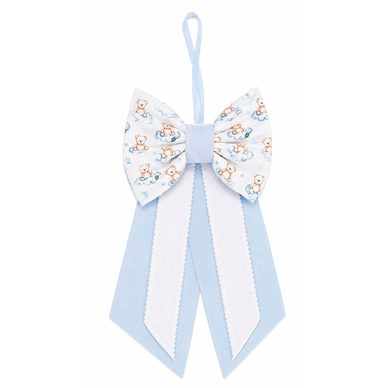 Blue birth bow with Aida fabric for embroidery – 170AZ – Corredo Italiano