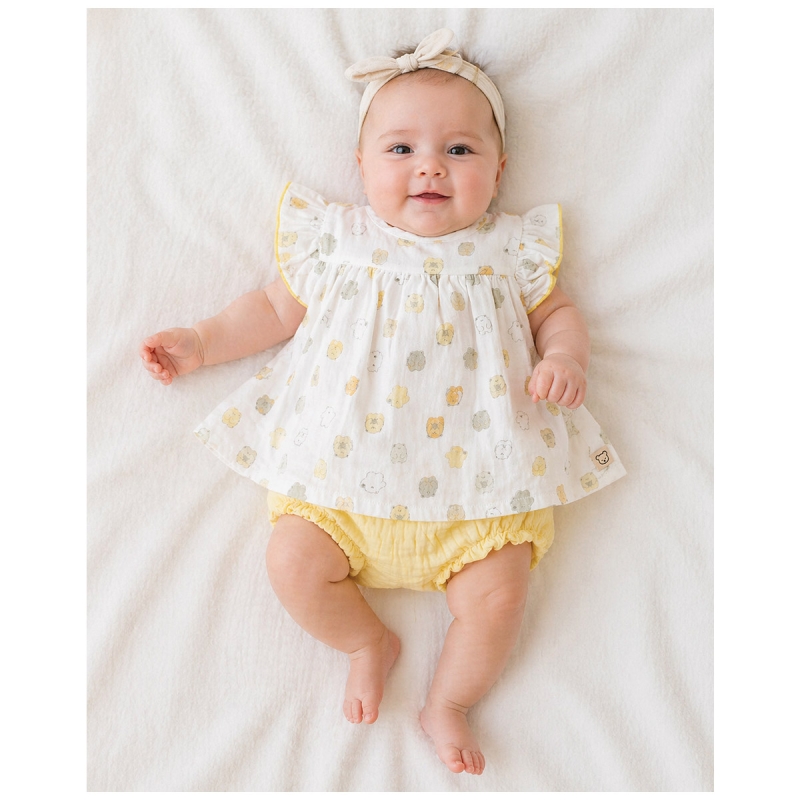 Abitino neonata jersey groffato con culotte coordinata e stampa orsetti