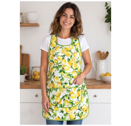 Apron dress with digital lemon print