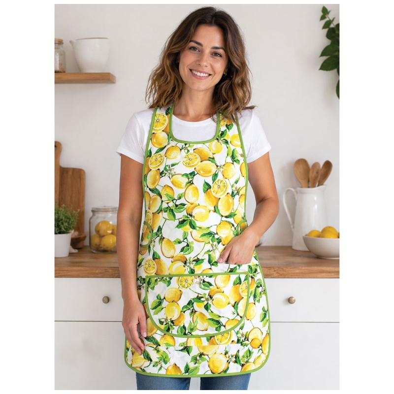 Apron dress with digital lemon print