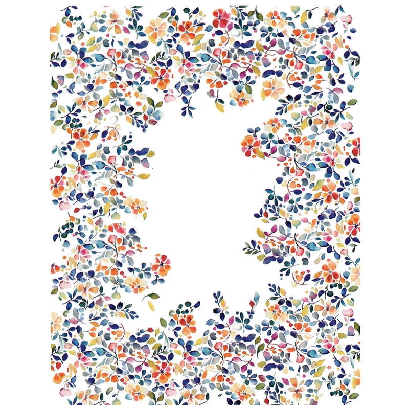 Tovaglia cotone foglie multicolor con bordo decorato e centro bianco