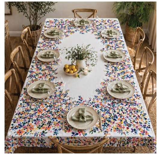 Cotton tablecloth multicolor leaves on set table | Corredoitaliano.com