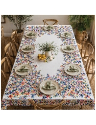 Tovaglia cotone foglie multicolor su tavolo apparecchiato | Corredoitaliano.com