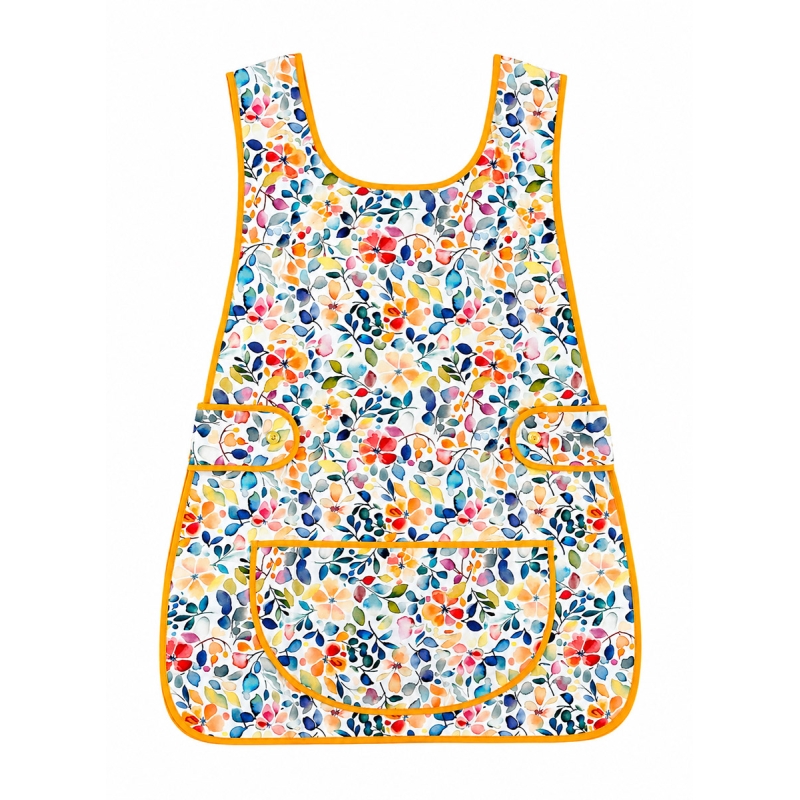 Multicolor leaf cotton pinafore apron one size Corredo Italiano front view