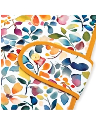 Dettaglio stampa digitale foglie colorate su tessuto cucina resistente lavabile