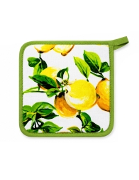 Presina cucina cotone limoni 15x15 con bordo verde e passante appendibile