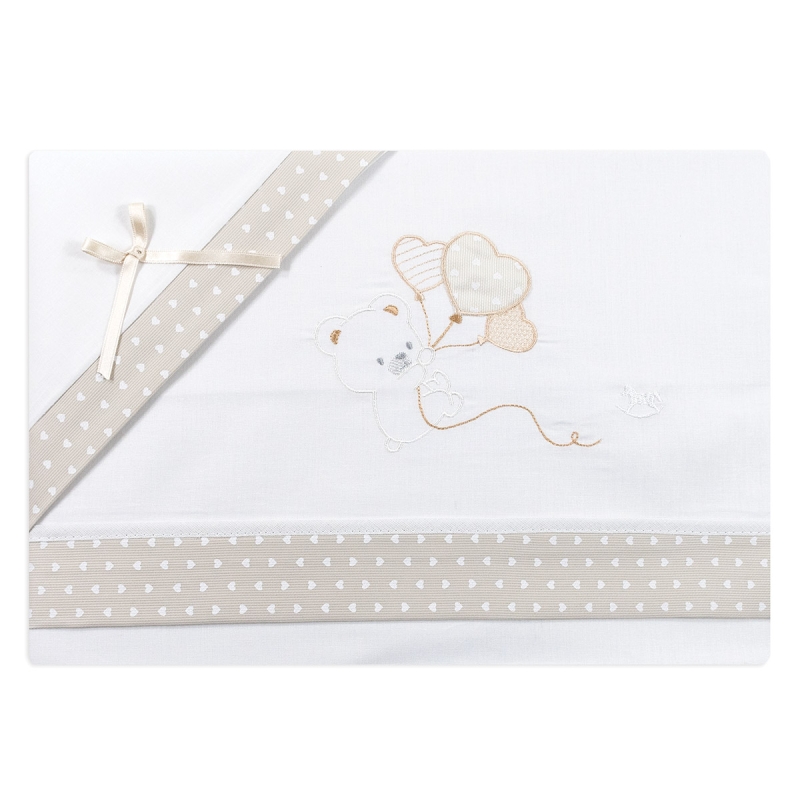 Cotton cradle pram sheet set 3 pieces with teddy embroidery