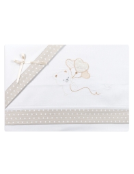 Set lenzuola culla carrozzina cotone 3 pezzi con ricamo orsetto