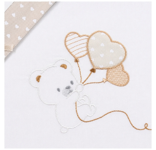 Cotton cradle pram sheet set 3 pieces with teddy embroidery 2