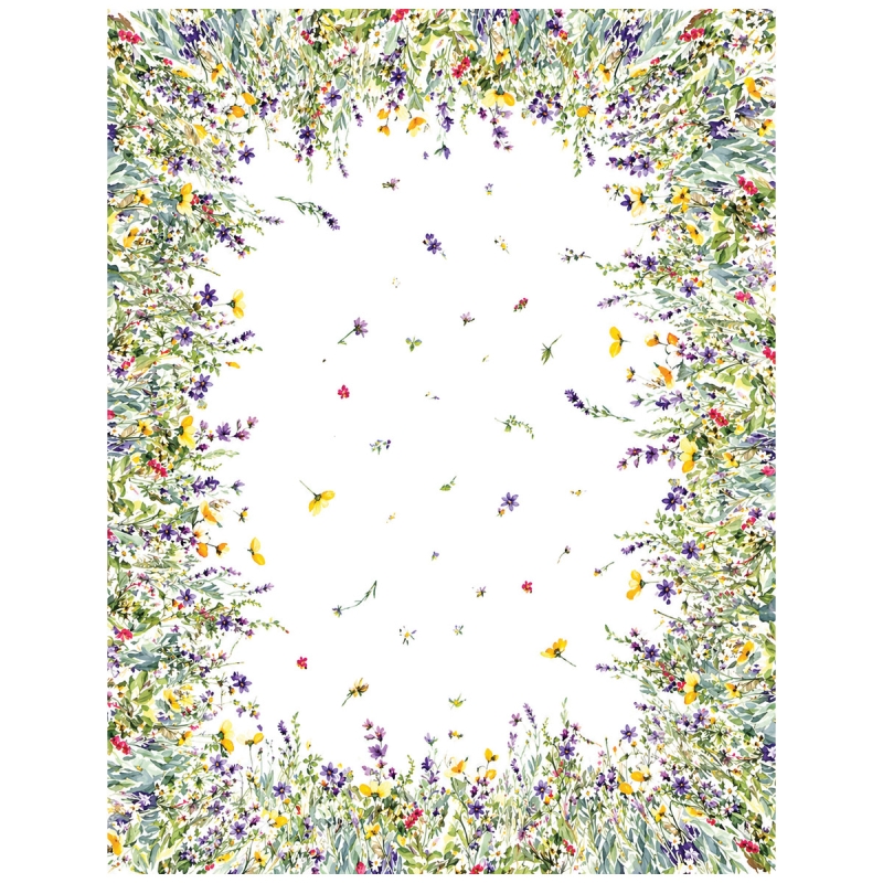 Tovaglia cotone floreale multicolor con bordo decorato e centro bianco