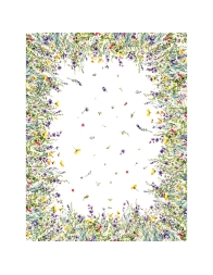 Cotton floral tablecloth multicolor with decorated border and white center
