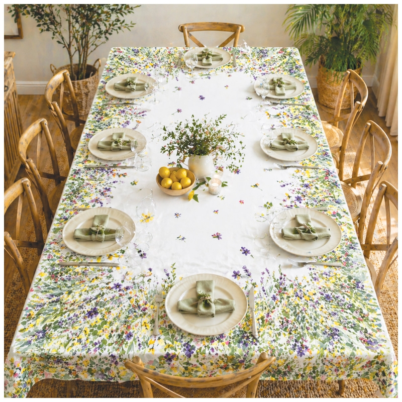 Cotton floral tablecloth multicolor digital print with border design