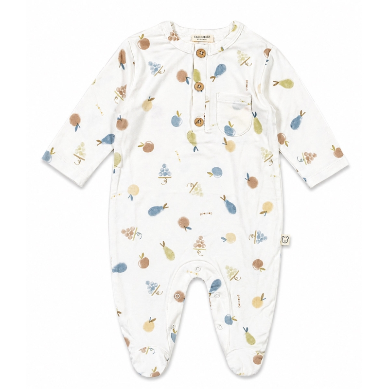 Tutina neonato bamboo jersey Fruttiny Coccode' intera con stampa multicolore