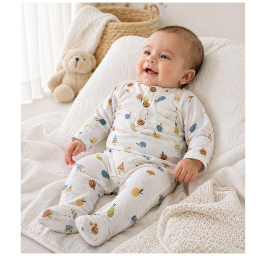 Tutina neonato bamboo jersey Fruttiny Coccode' intera con stampa multicolore 2