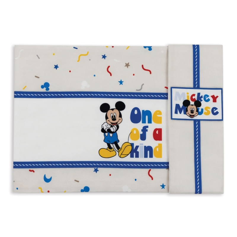 Set lenzuolini culletta Topolino cotone biologico 90x120 cm con federa e angoli elastici