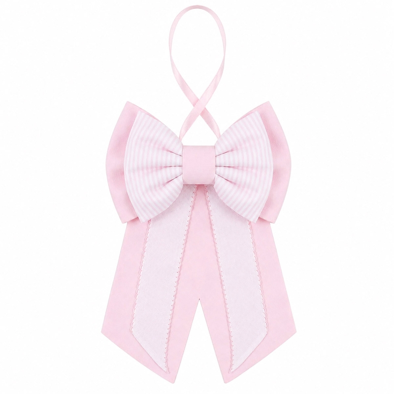 Fiocco nascita rosa cotone tela Aida 25x35 cm con fiocco centrale e nastri decorativi