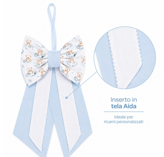 Fiocco nascita azzurro con tela aida da ricamare - 170AZ - Corredo Italiano 2