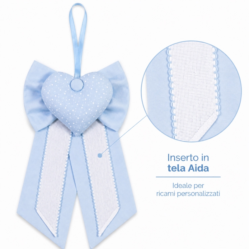 Dettaglio tessuto puro cotone con inserto in tela Aida per ricamo personalizzato