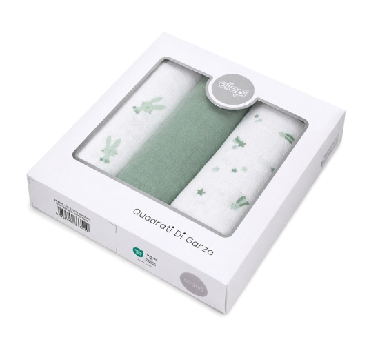 Baby muslin squares cotton 70x70 set of 3 Ellepi in original packaging