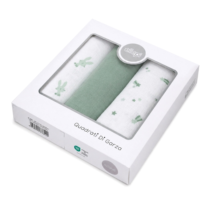 Baby muslin squares cotton 70x70 set of 3 Ellepi in original packaging