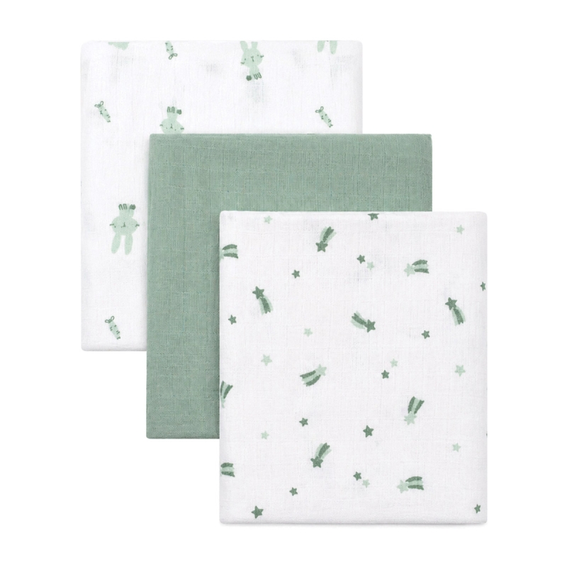 Baby muslin squares cotton gauze printed and plain fabric detail