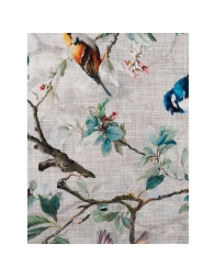 Cotton tablecloth birds pattern detail with branches and birds print