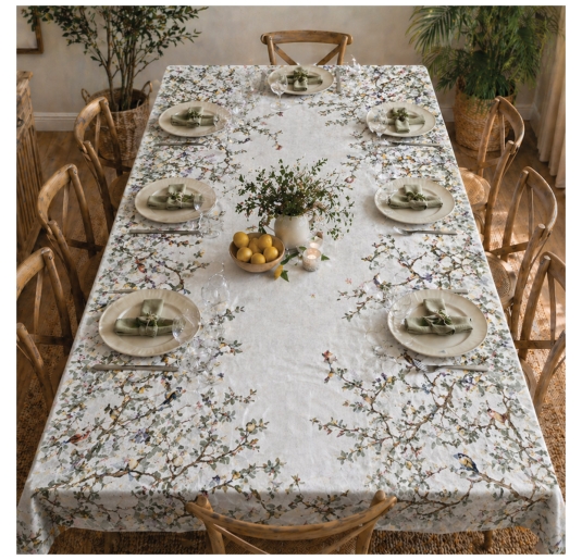 Cotton tablecloth birds pattern on table set