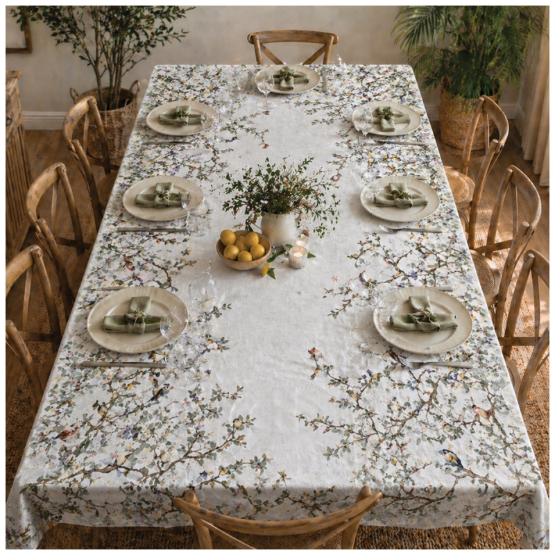 Cotton tablecloth birds pattern on table set