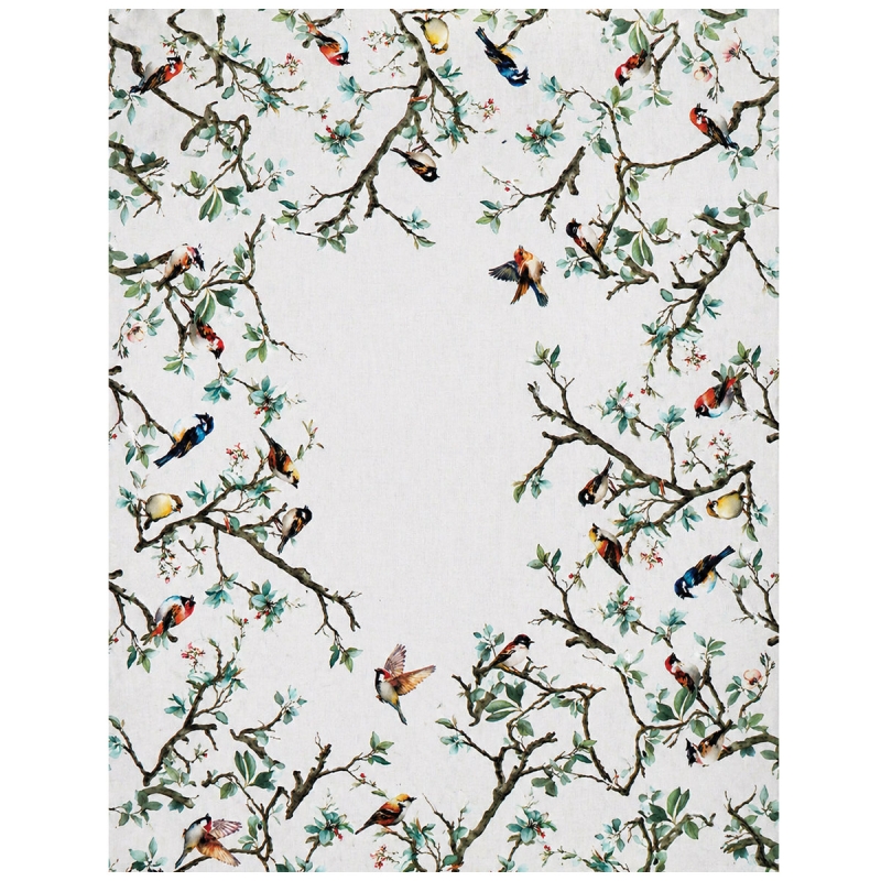 Cotton tablecloth birds pattern with decorated border and clean center