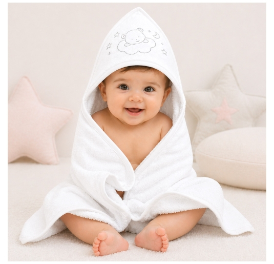 Baby triangular hooded towel white cotton with hood 2
