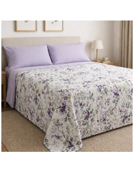 Double bed bedspread breathable cotton piquet with lavender and eucalyptus pattern
