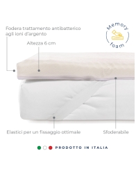 Letto matrimoniale con topper memory e rivestimento antibatterico agli ioni d’argento