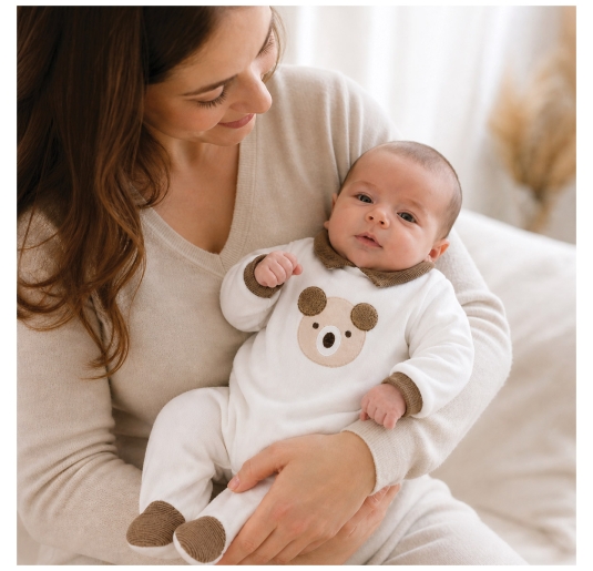 Chenille baby boy onesie with bear by Le Chicche TU6540 2