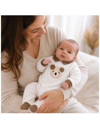 Chenille baby boy onesie with embroidered bear - TU6540 - Le Chicche