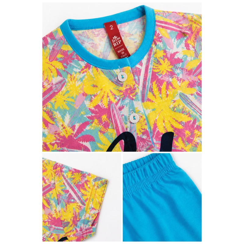boys short cotton pajamas summer set with colorful t-shirt and shorts