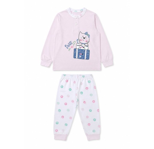 pigiamino bimba cotone fresco con stampa gattino indossato in cameretta 2
