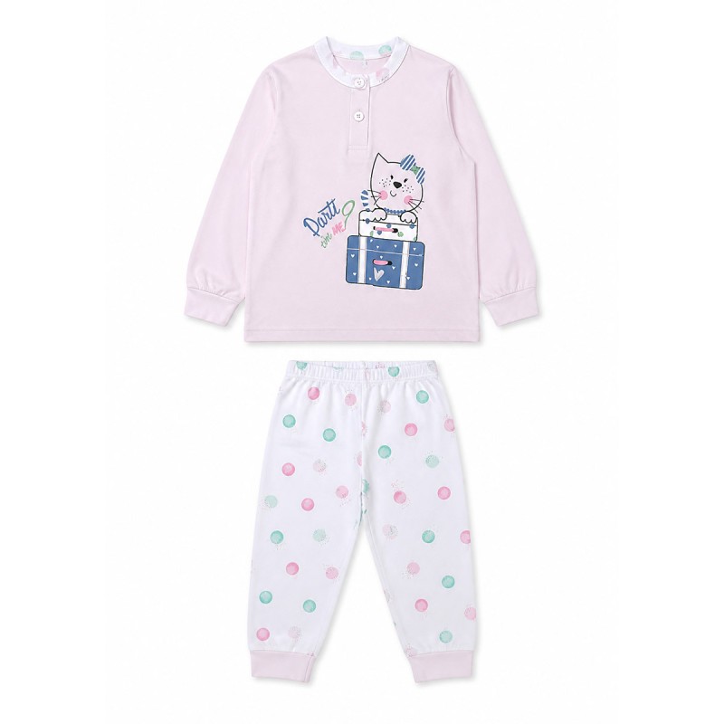 girls cotton pajamas set with pink top and patterned pants