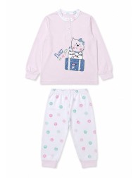 pigiamino bimba cotone fresco completo con maglia rosa e pantalone fantasia