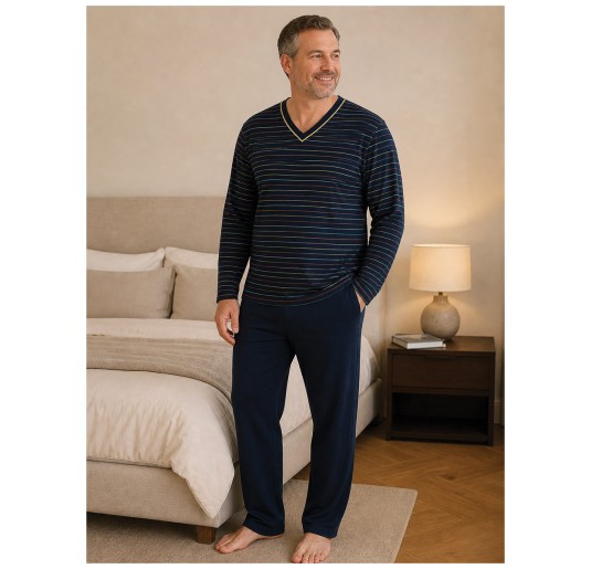 Men’s pure cotton pajamas with V-neck – 2104 – Diliar