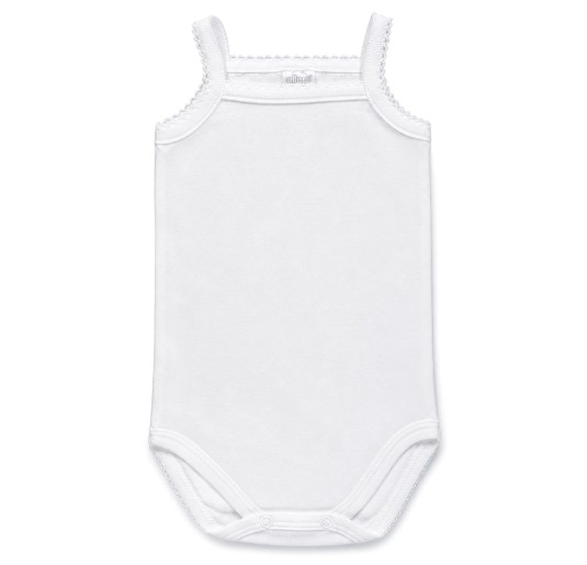 Baby girl cotton bodysuit thin straps white with snap crotch