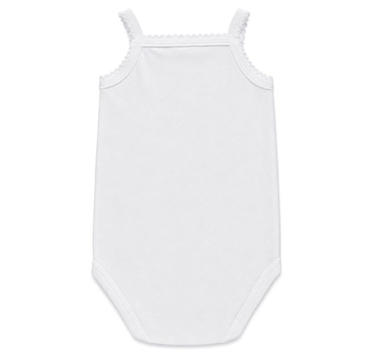Baby girl cotton bodysuit thin straps white with snap crotch 2