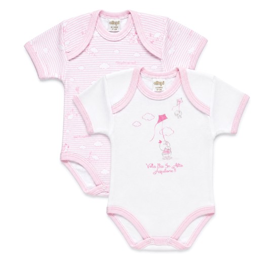 Baby cotton bodysuit short sleeve OEKO-TEX Ellepi 2 pack 0-24 months 2